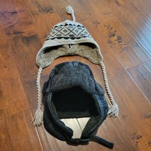 Set Of 2 BKE Winter Hats - Crochet Ear Flap Boho Trapper Winter‎ Hat w/Tassels